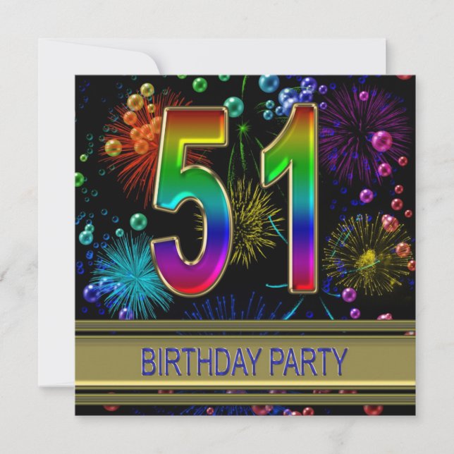 51e fête d'anniversaire Invitation avec bulles (Devant)