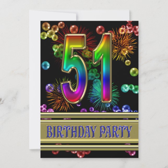 51e fête d'anniversaire Invitation avec bulles (Devant)