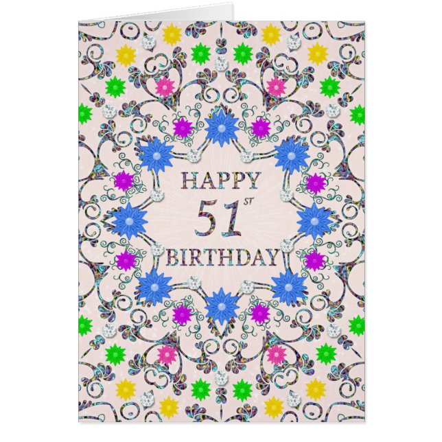 51st Birthday Abstract Flowers  (Front)