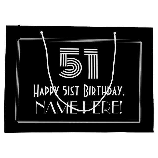 51st Birthday — Art Deco Inspired Look "51" & Name Large Gift Bag (Back)