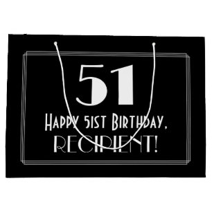 51st Birthday: Art Deco Inspired Style "51", Name Large Gift Bag