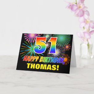 51st Birthday: Bold, Fun, Fireworks, Rainbow 51 Card