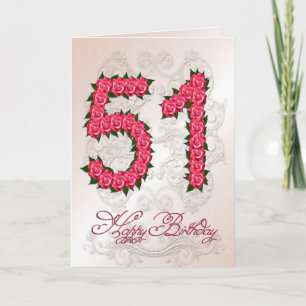 51st birthday card with roses and leaves