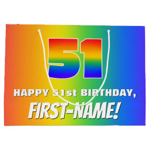 51st Birthday: Colorful, Fun Rainbow Pattern # 51 Large Gift Bag