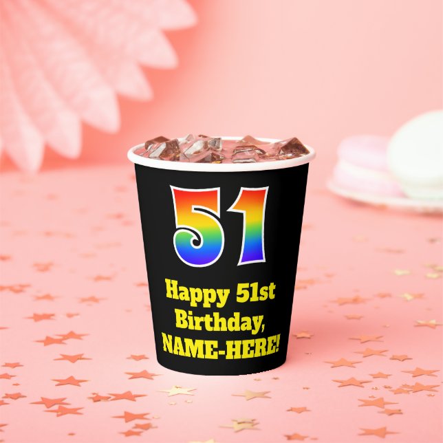 51st Birthday: Colourful, Fun, Exciting, Rainbow 5 Paper Cups (Insitu)