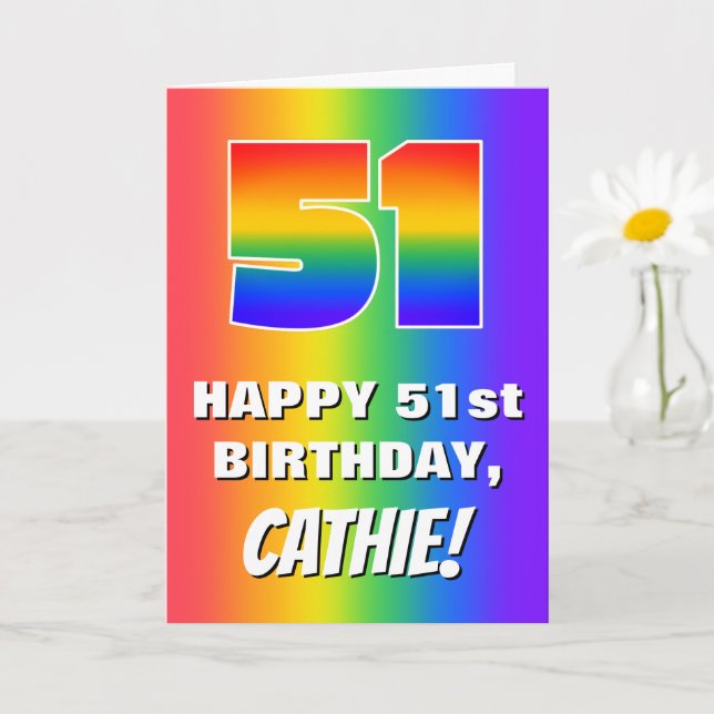 51st Birthday: Colourful, Fun Rainbow Pattern # 51 Card (Small Plant)