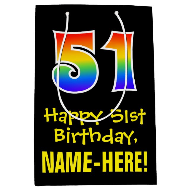 51st Birthday: Fun, Bold, Colourful, Rainbow "51" Medium Gift Bag (Front)