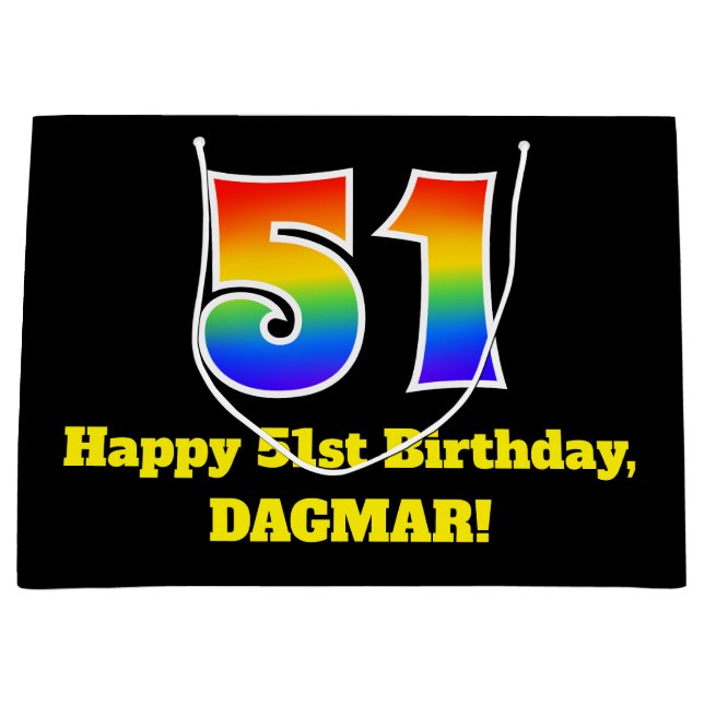 51st Birthday ~ Fun, Colourful, Vibrant, Rainbow 5 Large Gift Bag (Front)