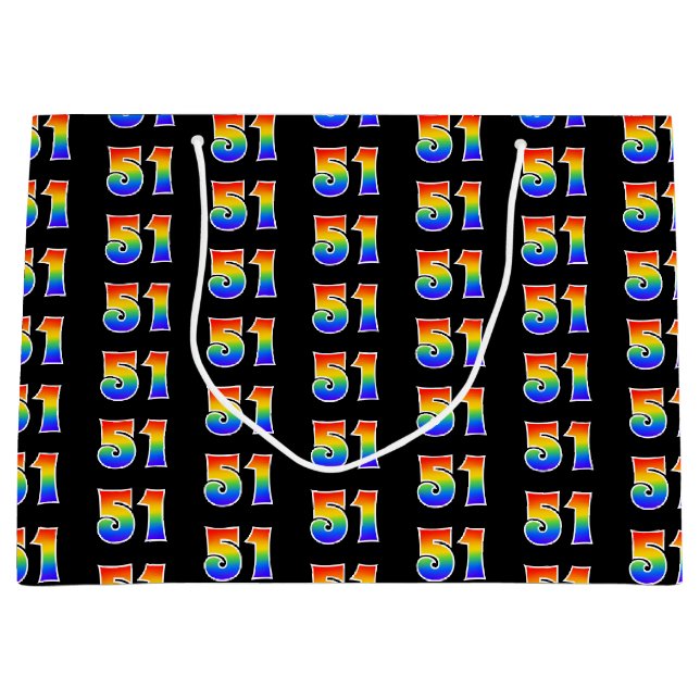 51st Birthday: Fun Rainbow Event Number 51 Pattern Large Gift Bag (Front)