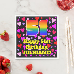 51st Birthday: Loving Hearts Pattern, Rainbow # 51 Napkin