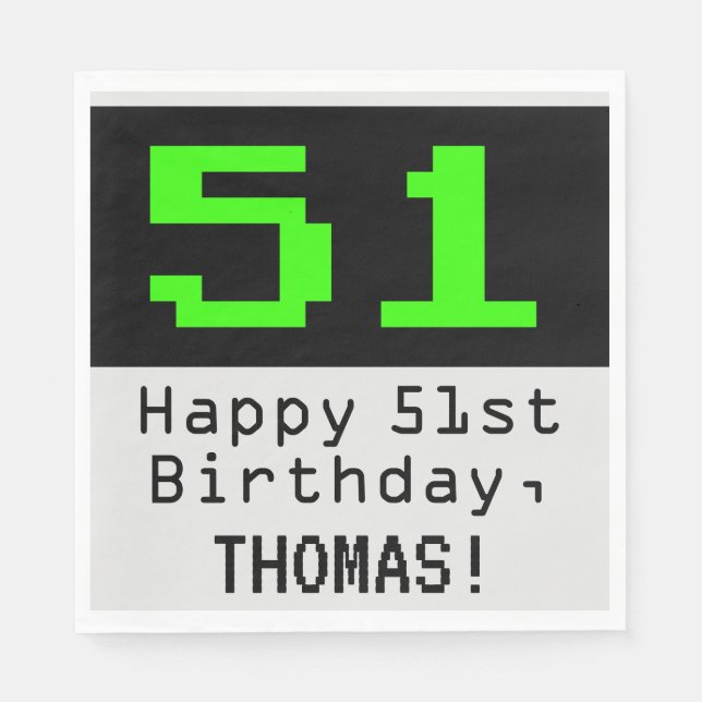 51st Birthday - Nerdy / Geeky Style "51" & Name Napkin (Front)