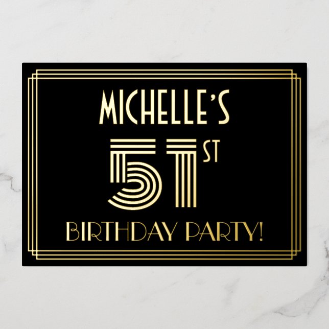51st Birthday Party — Art Deco Style “51” + Name (Front)