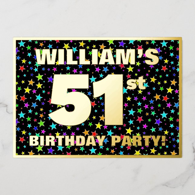 51st Birthday Party — Fun, Colourful Stars Pattern (Front)