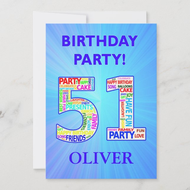 51st Birthday Party Invitation Add a Name (Front)