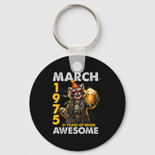 51st birthday raccoon beer march 1975 vintage 51 keychain