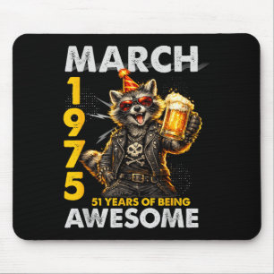 51st birthday raccoon beer march 1975 vintage 51 mouse pad