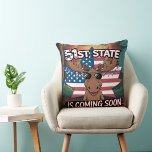 51st State Moose Sunglasses USA Flag Coming Soon Throw Pillow