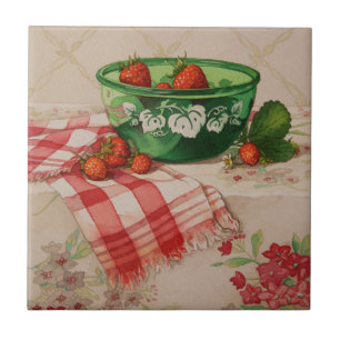 5284 Strawberries in Green Bowl Tile