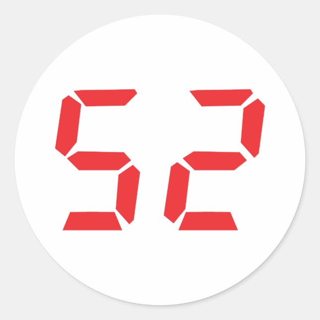 52 fifty-two red alarm clock digital number classic round sticker (Front)