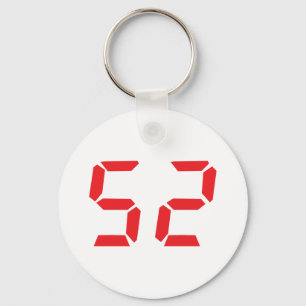 52 fifty-two red alarm clock digital number keychain