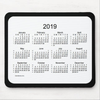 52 Weeks 2019 Calendar Black and White Mousepad
