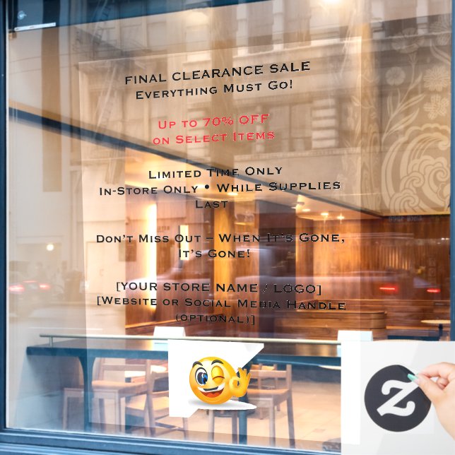 52" x 72" Final Clearance Sale Window Cling (Cafe Window)