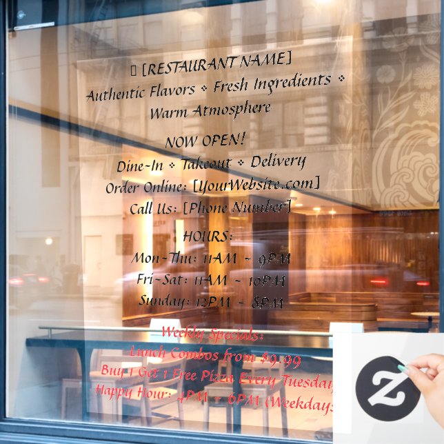 52" x 72" Restaurant Window Cling (Cafe Window)