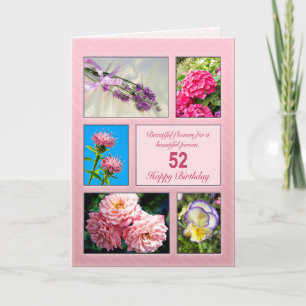 52e anniversaire, belle carte de fleurs