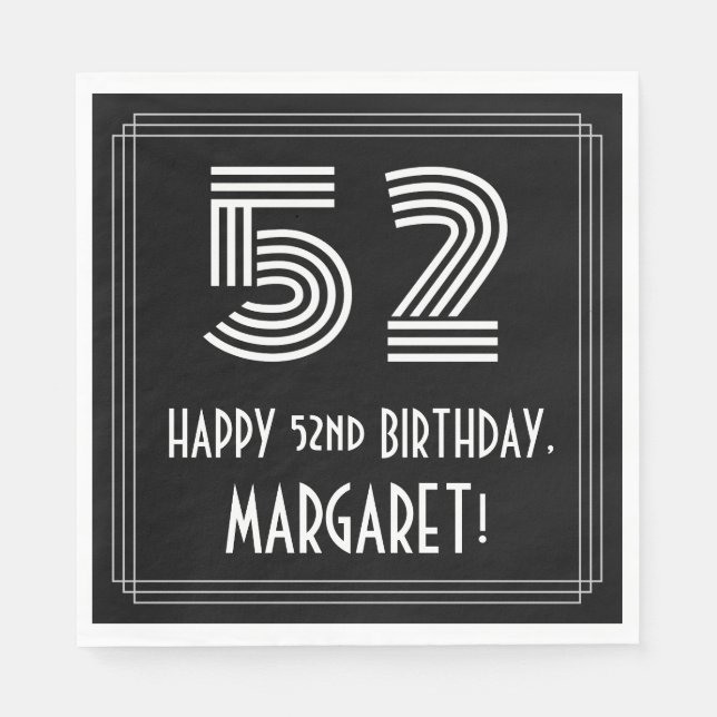 52nd Birthday: Art Deco Inspired Look "52" + Name Napkin (Front)
