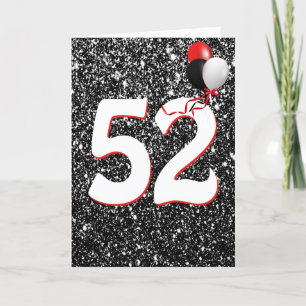 52nd Birthday Balloons on Black Glitter  Card