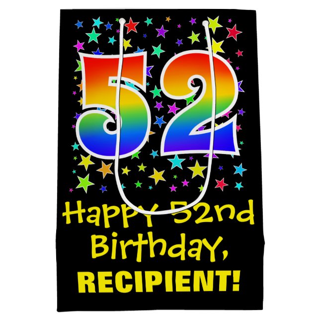 52nd Birthday: Colourful Stars Pattern & Rainbow 5 Medium Gift Bag (Back)