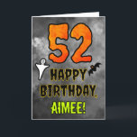 52nd Birthday: Eerie Halloween Theme   Custom Name Card<br><div class="desc">The front of this scary and spooky Hallowe’en themed birthday greeting card design features a large number “52”, along with the message “HAPPY BIRTHDAY, ”, and an editable name. There are also depictions of a bat and a ghost on the front. The inside features a customizable birthday greeting message, or...</div>