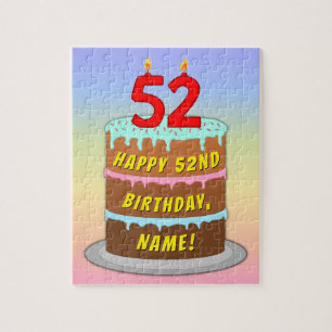 52nd Birthday: Fun Cake and Candles + Custom Name Jigsaw Puzzle