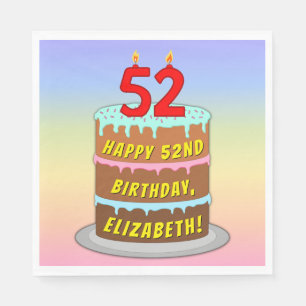 52nd Birthday: Fun Cake and Candles + Custom Name Napkin