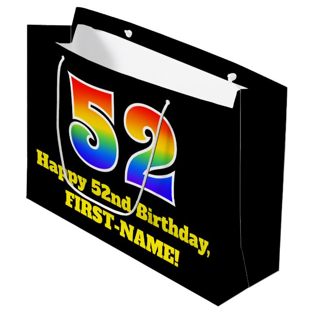 52nd Birthday ~ Fun, Colourful, Vibrant, Rainbow 5 Large Gift Bag (Front Angled)