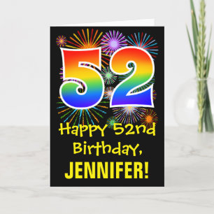52nd Birthday: Fun Fireworks Pattern + Rainbow 52 Card