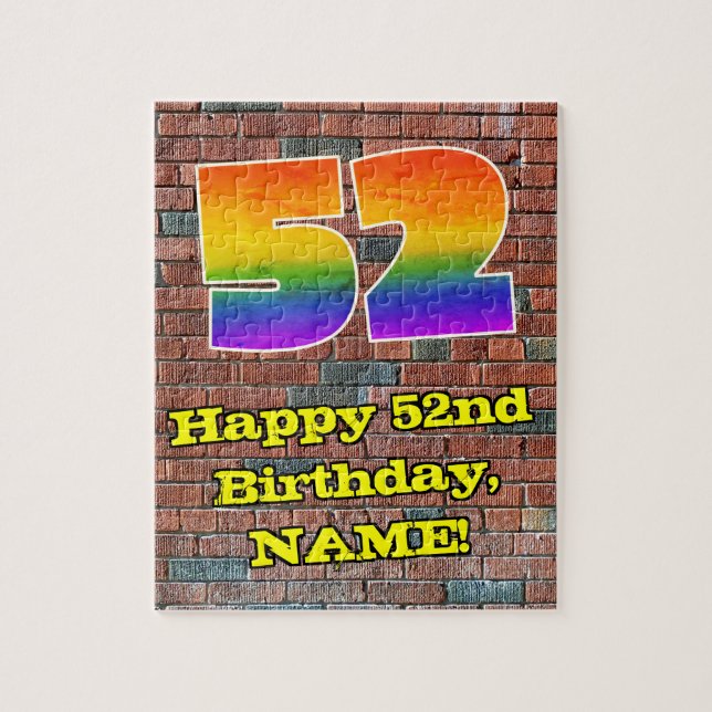 52nd Birthday: Fun Graffiti-Inspired Rainbow 52 Jigsaw Puzzle (Vertical)