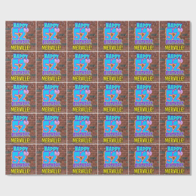 52nd Birthday: Fun, Urban Graffiti Inspired Look Wrapping Paper (Flat)