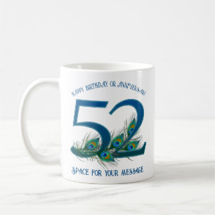 52nd Birthday Or Anniversary Peacock Feather Coffee Mug