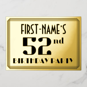 52nd Birthday Party: Art Deco Look “52” and Name