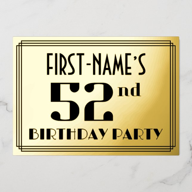 52nd Birthday Party: Art Deco Look “52” and Name (Front)