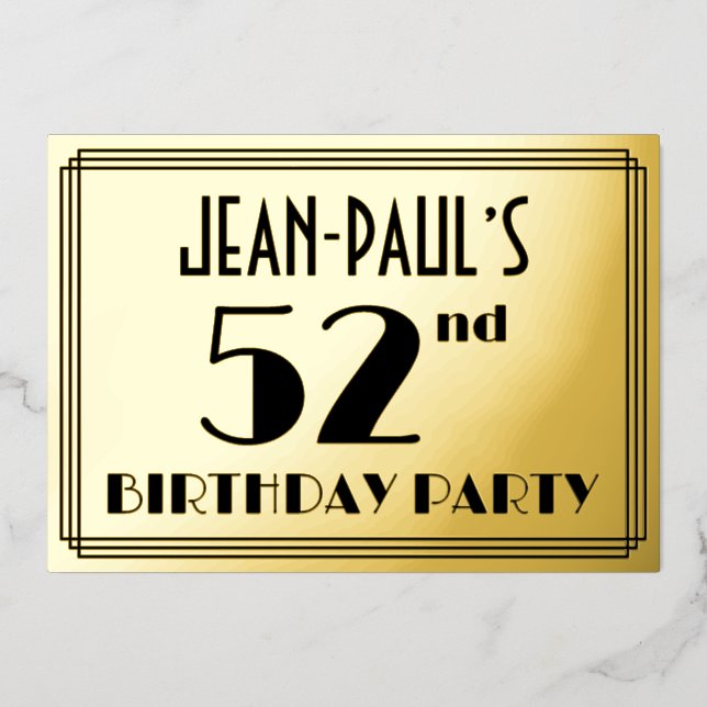 52nd Birthday Party — Art Deco Look “52” + Name (Front)