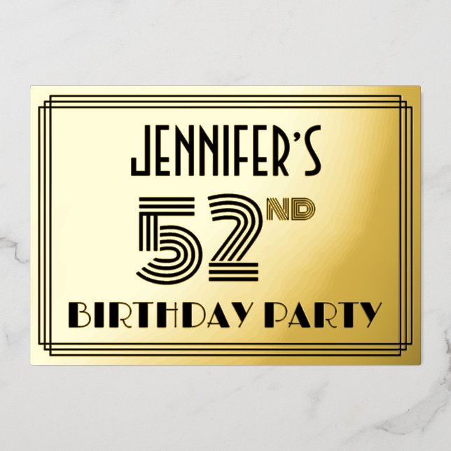 52nd Birthday Party — Art Deco Style “52” & Name (Front)
