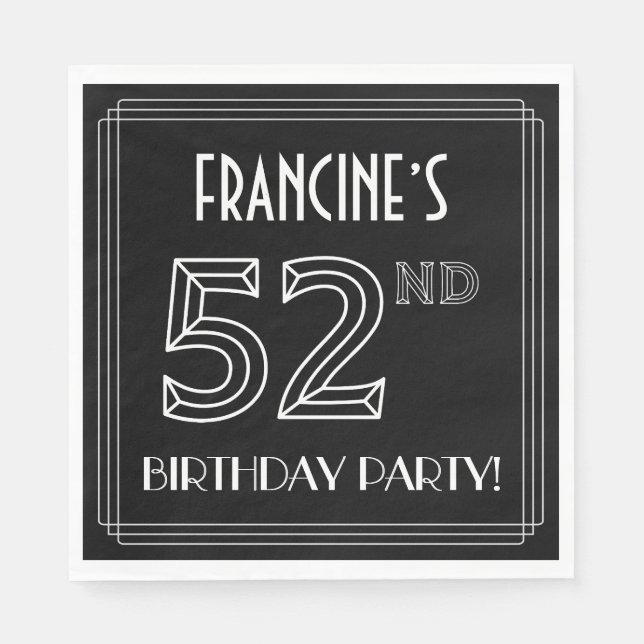 52nd Birthday Party: Art Deco Style + Custom Name Napkin (Front)