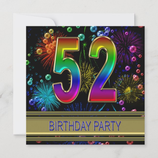 52nd Birthday party Invitation with bubbles (Front)