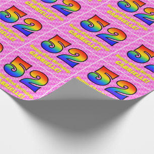 52nd Birthday: Pink Stripes & Hearts, Rainbow # 52 Wrapping Paper
