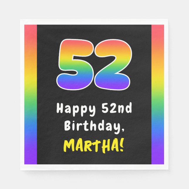 52nd Birthday: Rainbow Spectrum # 52, Custom Name Napkin (Front)