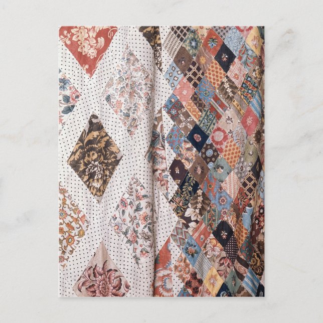 53:Detail of a patchwork quilt made by Mrs Postcard (Front)