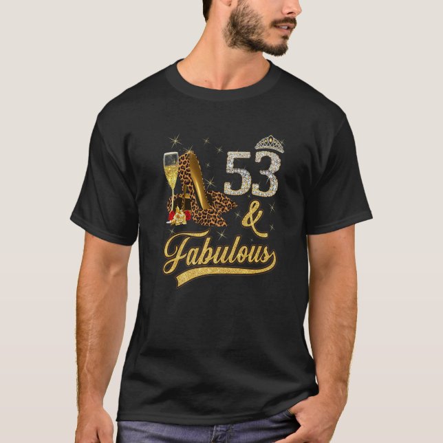 53 & Fabulous 53rd Birthday Rose Wine Leopard High T-Shirt (Front)
