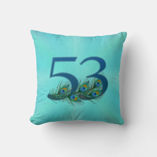 53 Peacock Feather Birthday Anniversary Elegant Throw Pillow (Front)